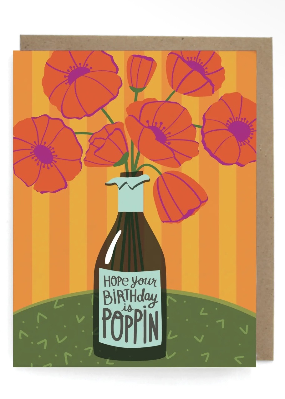 Poppy Champagne Birthday Greeting Card