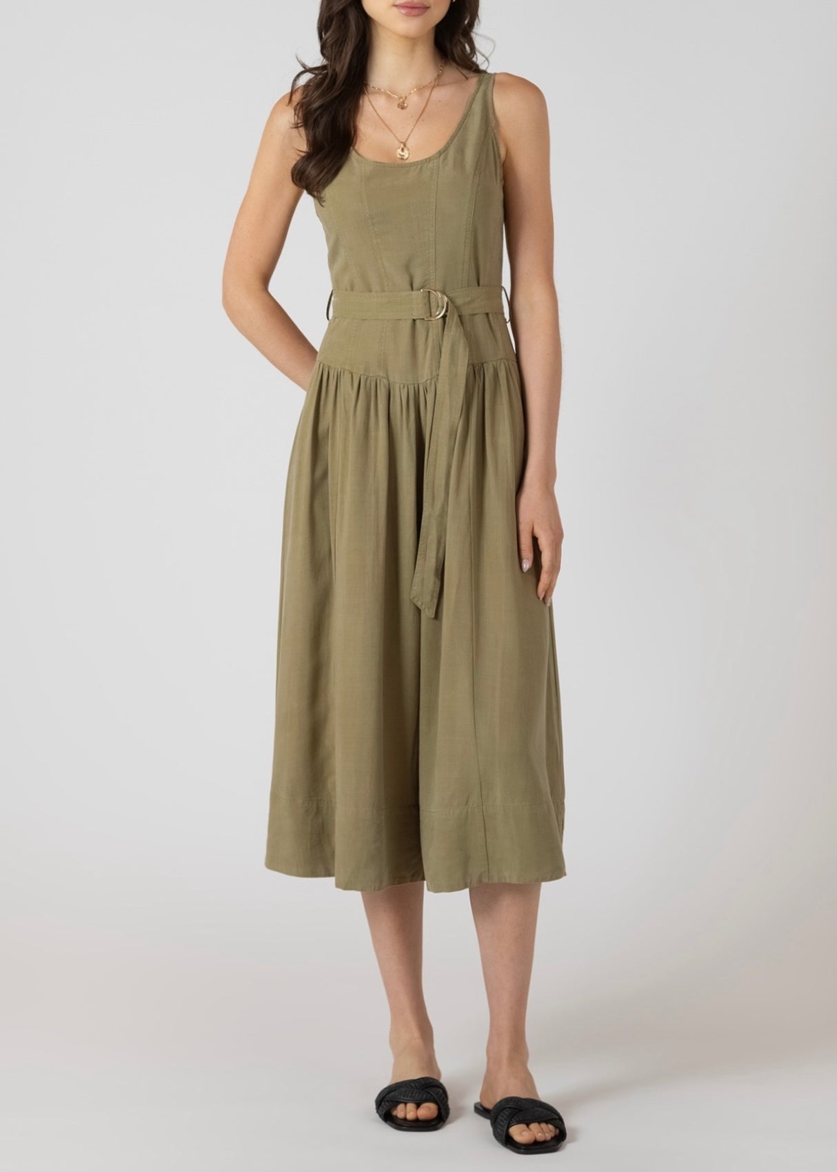 Belted Drop Waist Midi Dress