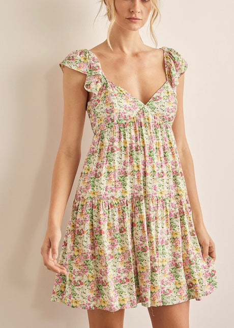 Garden Frill Shoulder Mini Dress