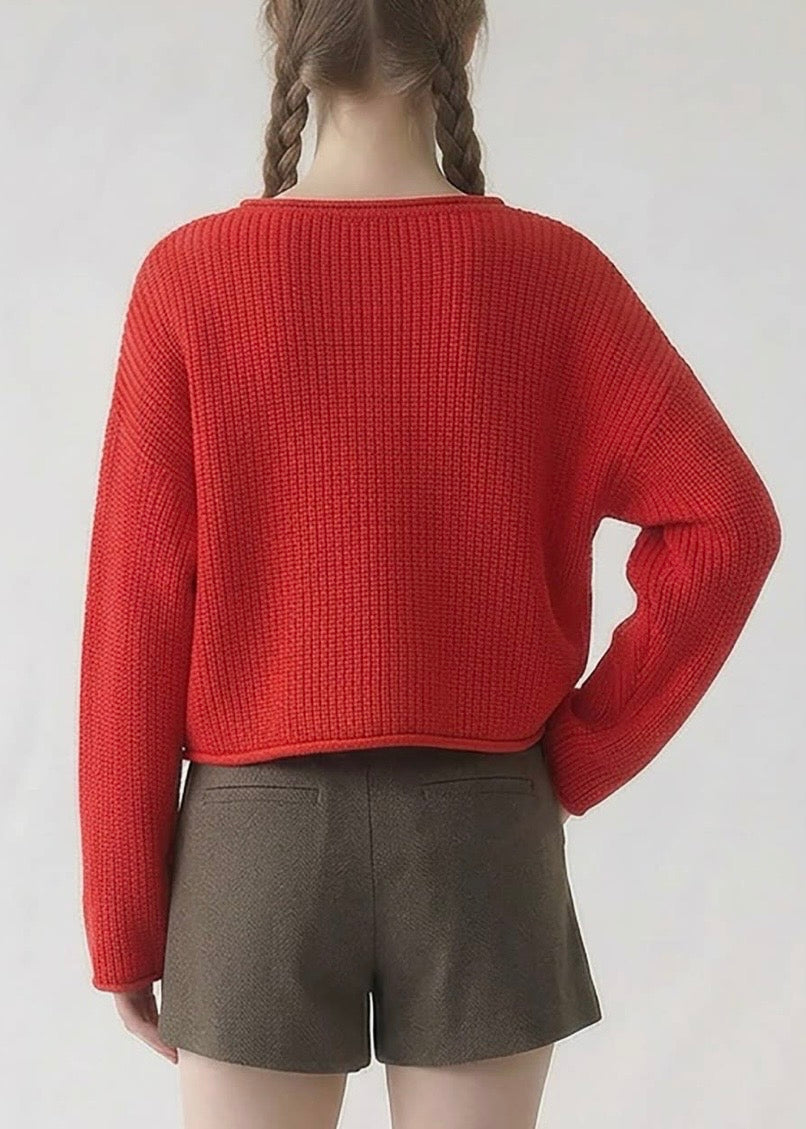 Boxy Cropped Long Sleeve Sweater