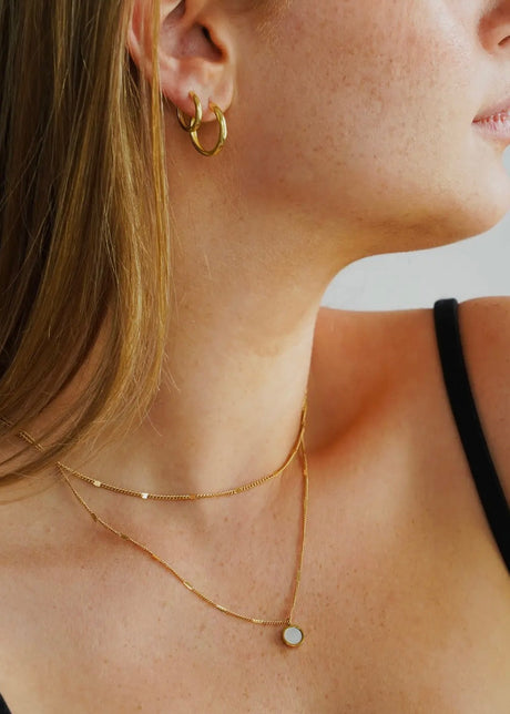 Dual Chain Opal Shell Pendant Necklace