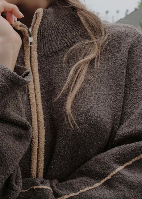 Textured Knit Half-Zip Mock-Neck Sweater