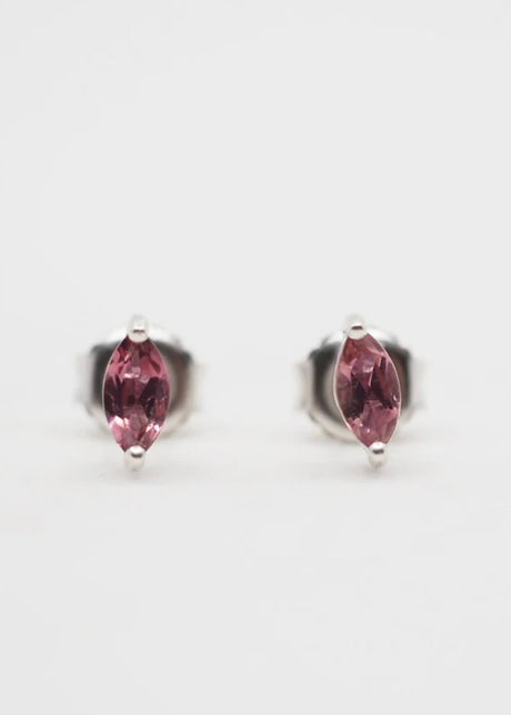 Pink Tourmaline Marquise Studs in Sterling Silver