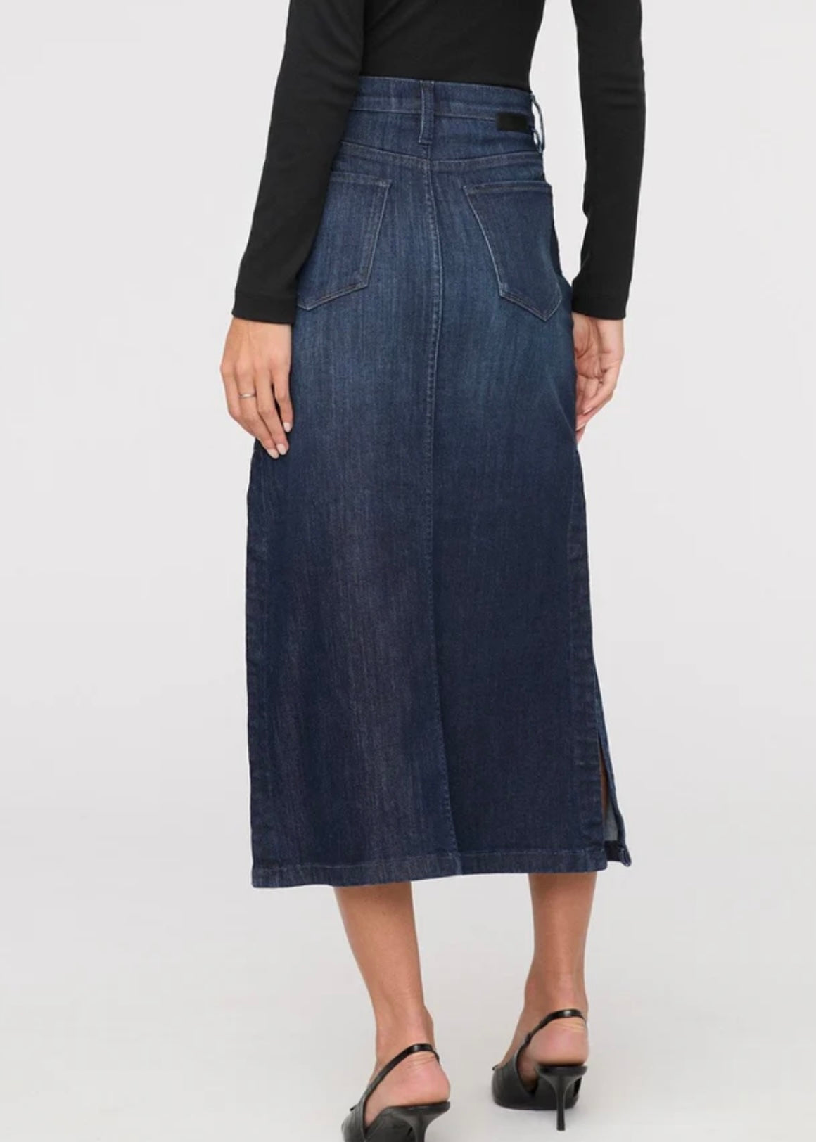 Performance Denim Slit Skirt - Dark Stone