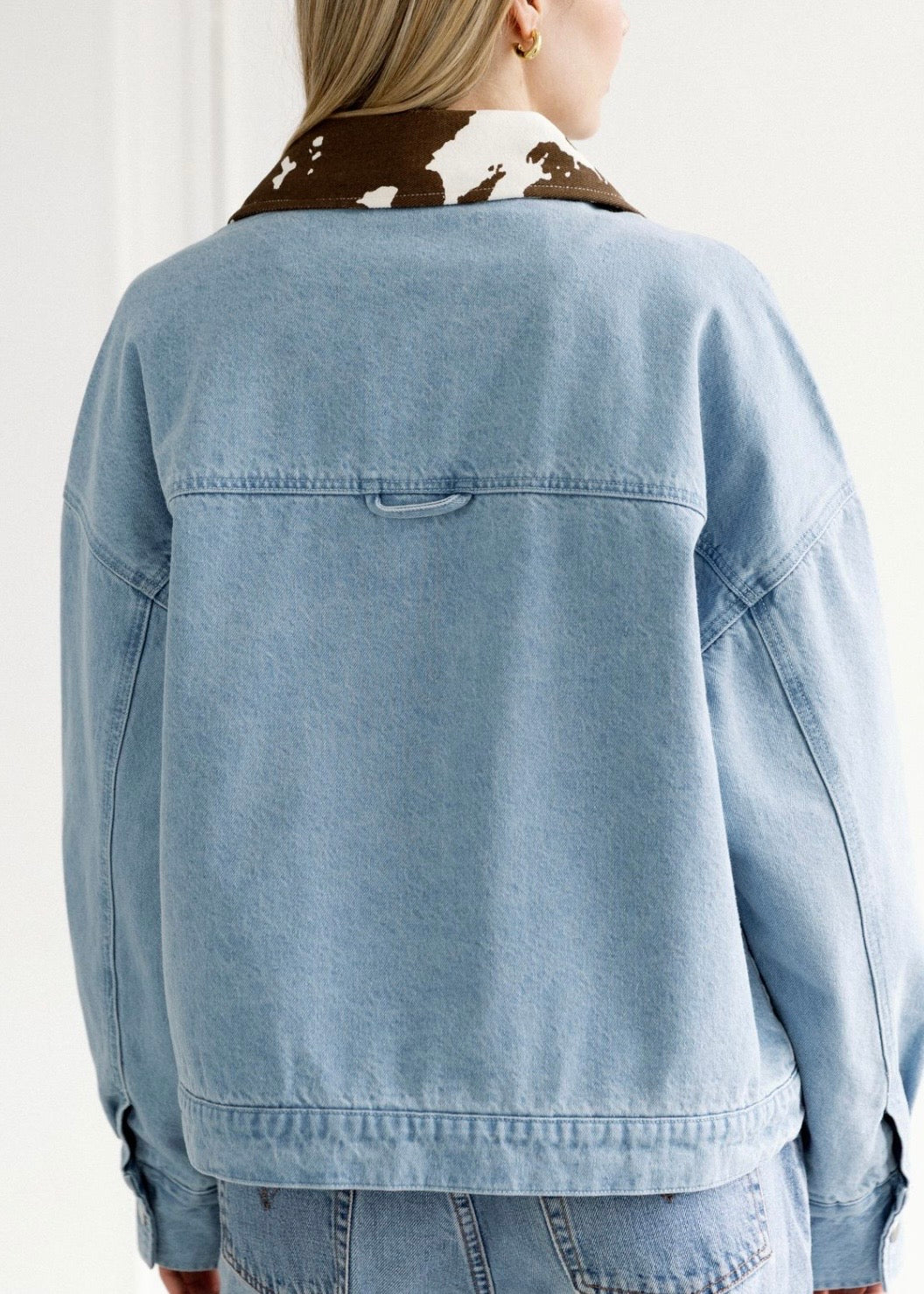 Boxy Denim Jacket Cow Collar