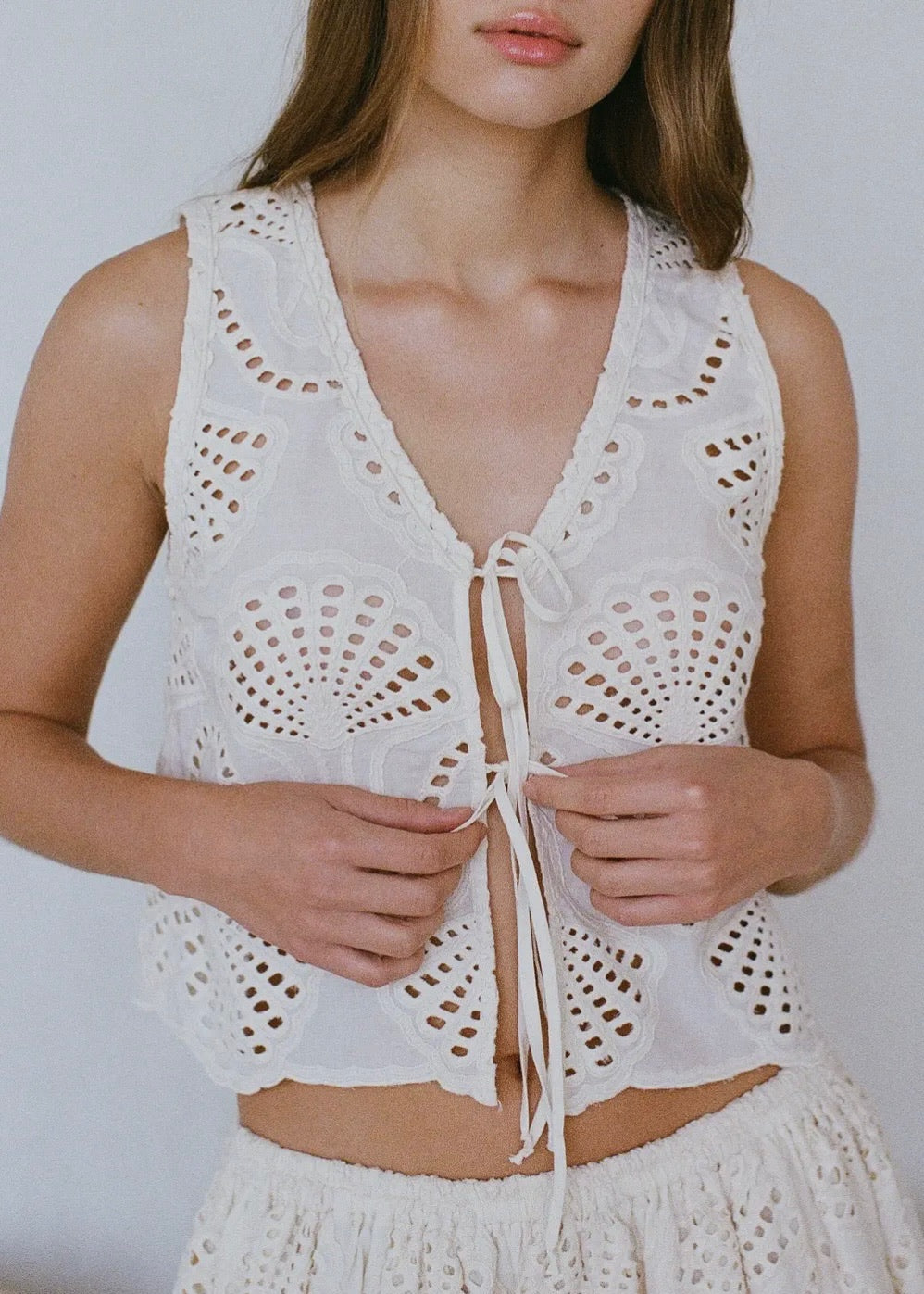Eyelet Tie String Open Front Tank