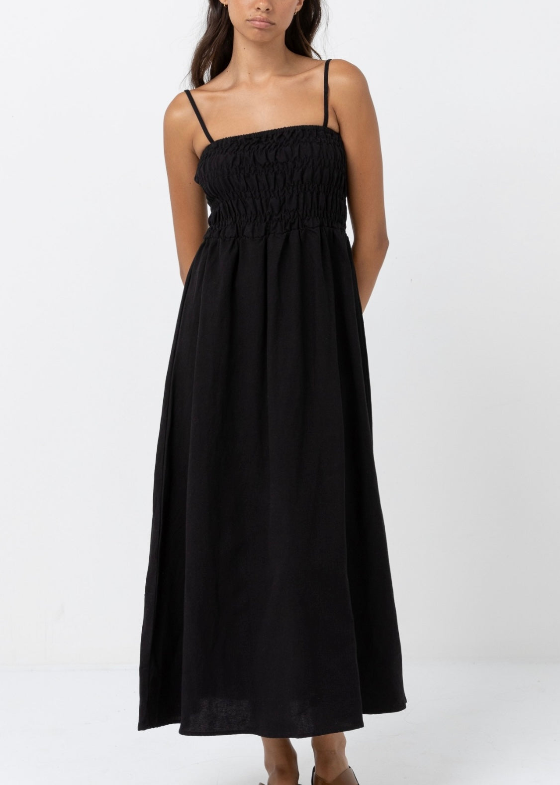 Classic Shirred Midi Dress
