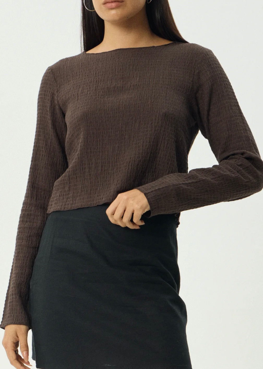 Focus Seersucker Long Sleeve Top