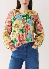 The Floral Print Crewneck Sweater in Honey Mist