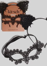 Lace Headband & Mask 2pc Set - Black Cat