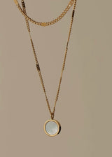 Dual Chain Opal Shell Pendant Necklace