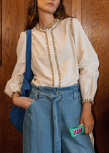 Corduroy Ruffled Collar Blouse