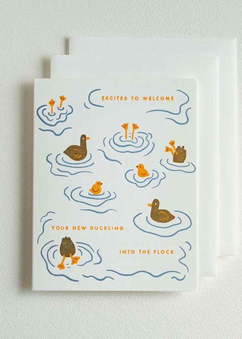 Duckling Flock | New Baby | Letterpress Card