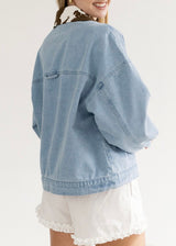 Boxy Denim Jacket Cow Collar