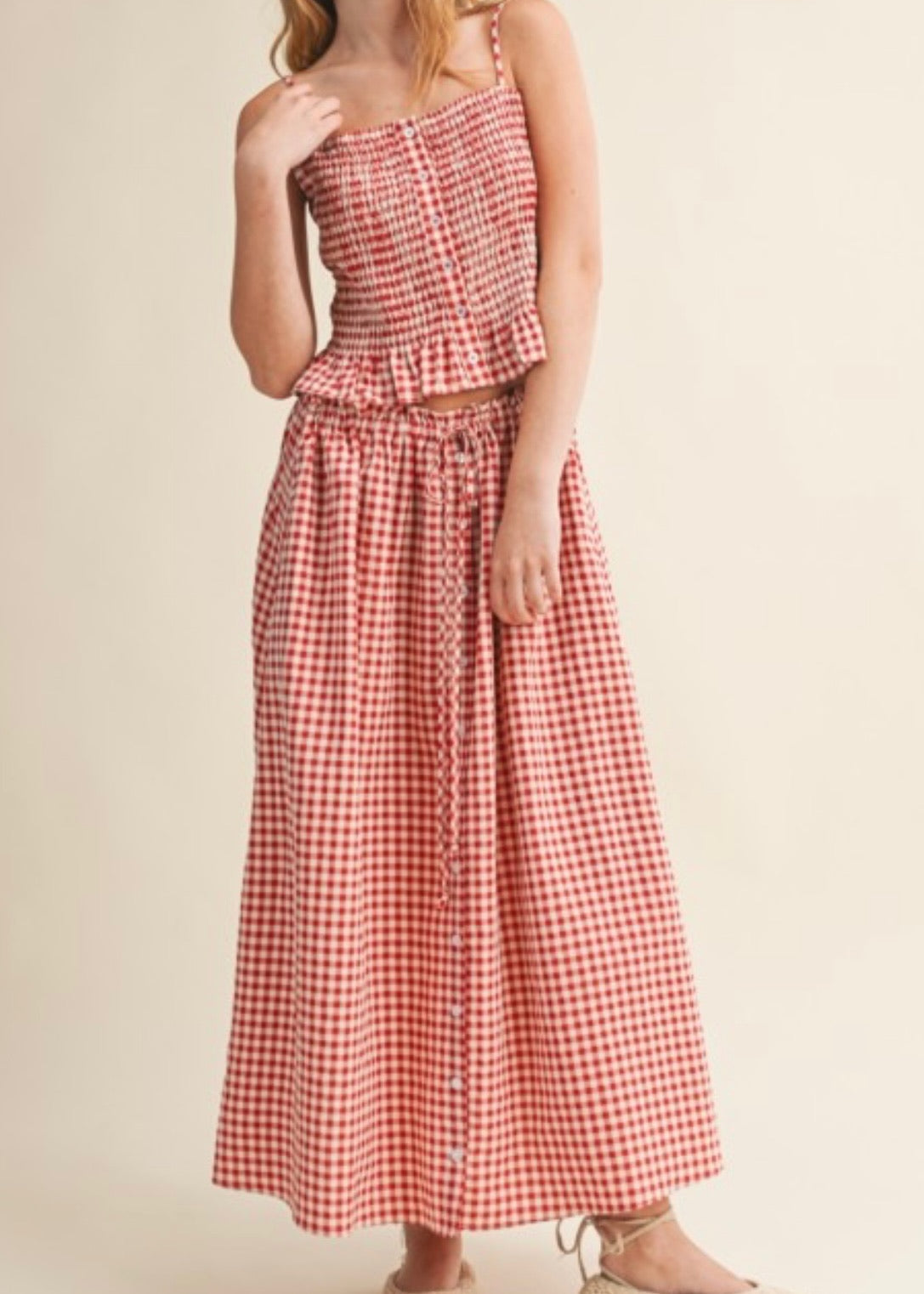 Gingham Long Skirt – Red Ribbon