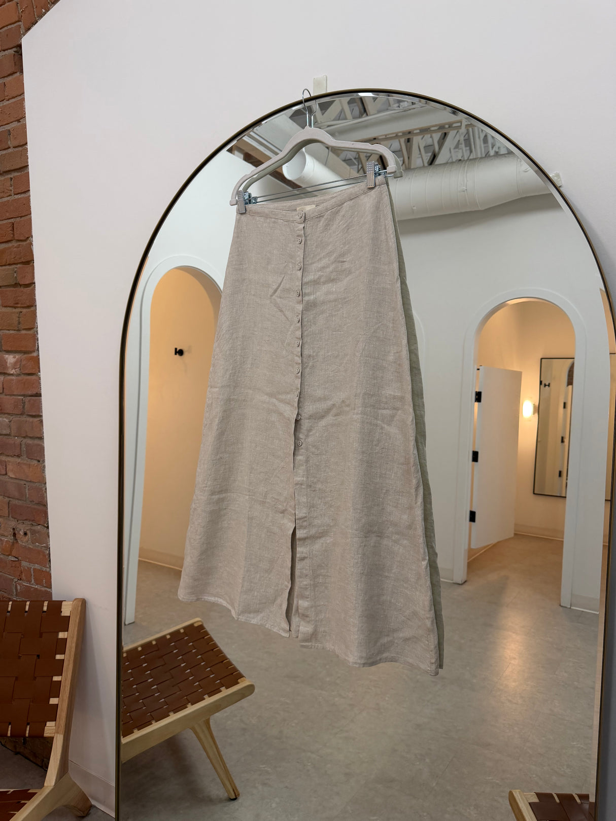 A.Ren Linen Button-Front Skirt