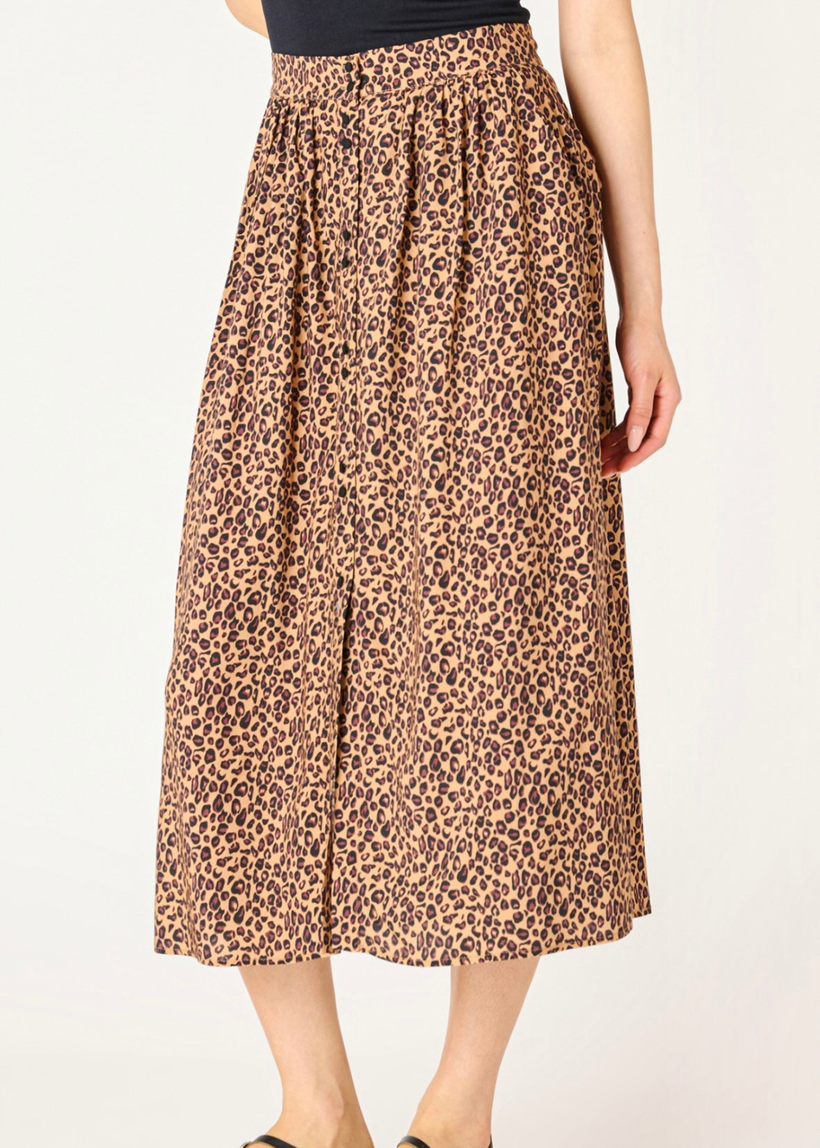 Button Front Midi Skirt