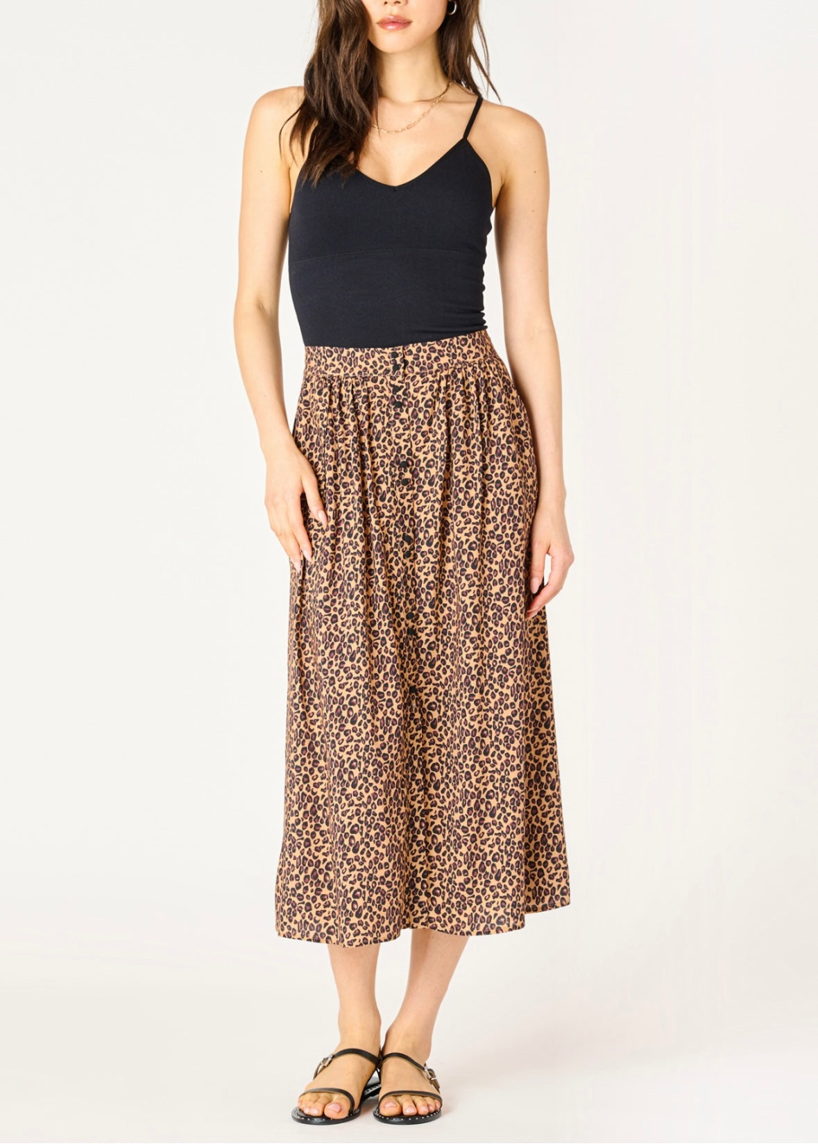 Button Front Midi Skirt