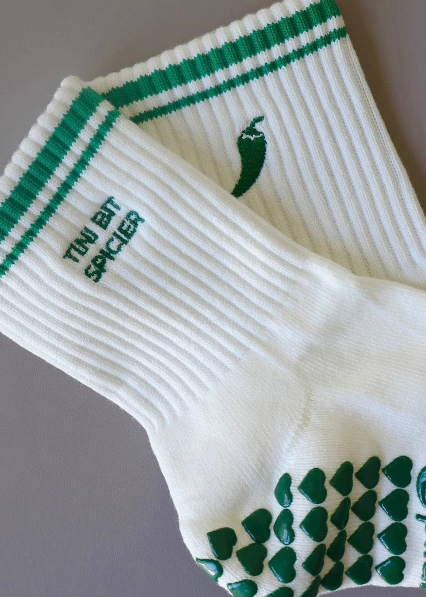 Tini Bit Spicier Grip Socks - Cream & Green