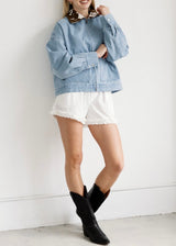Boxy Denim Jacket Cow Collar