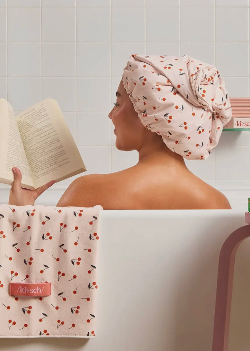 Satin-Lined Flexi Shower Cap - Cherry Print