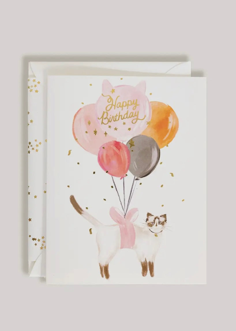 Happy Birthday Balloon Cat Card