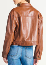 Button Front Faux Leather Jacket