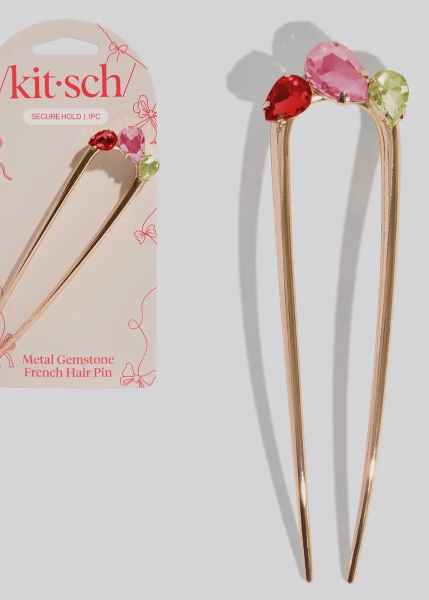 Holiday Gemstone French Hair Pin – Red Ribbon