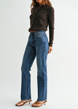 Mid Rise Stovepipe Straight Leg Dark Denim
