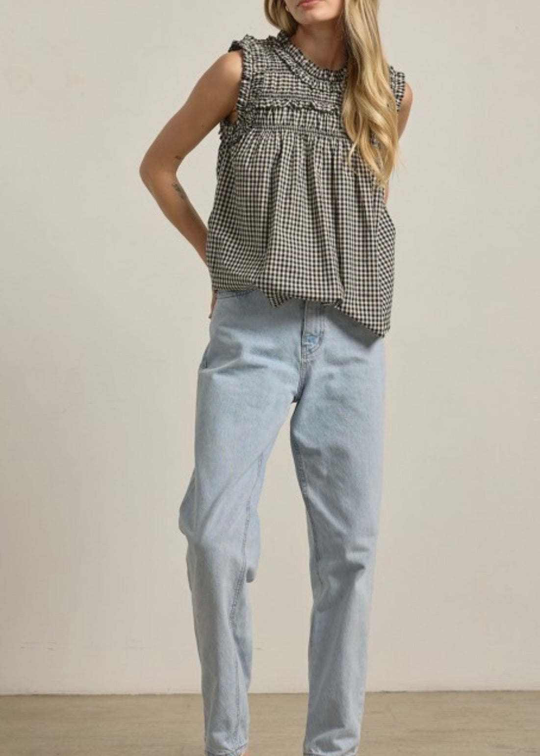 Gingham Ruffle Blouse