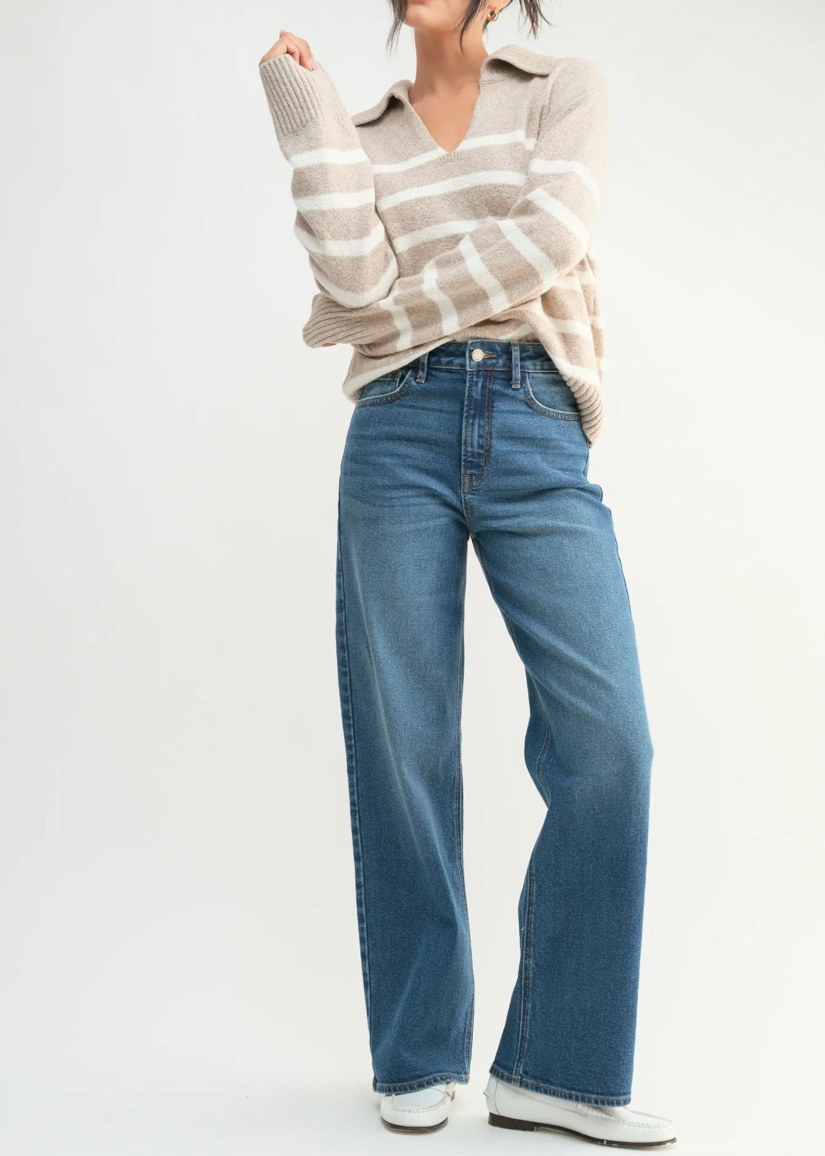 High Rise Full Length Straight Jean - Dark Denim