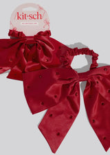 Holiday Satin & Rhinestone Bow Scrunchie