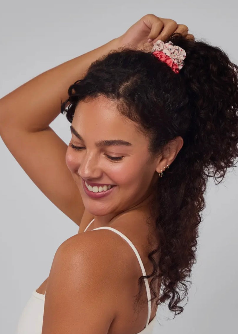 Ruched Satin Scrunchies 5pc Set - Assorted Cherry Blossom