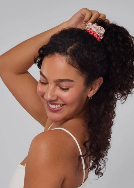 Ruched Satin Scrunchies 5pc Set - Assorted Cherry Blossom