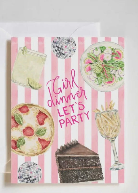 Girl Dinner Lets Party, Birthday, Celebration Card