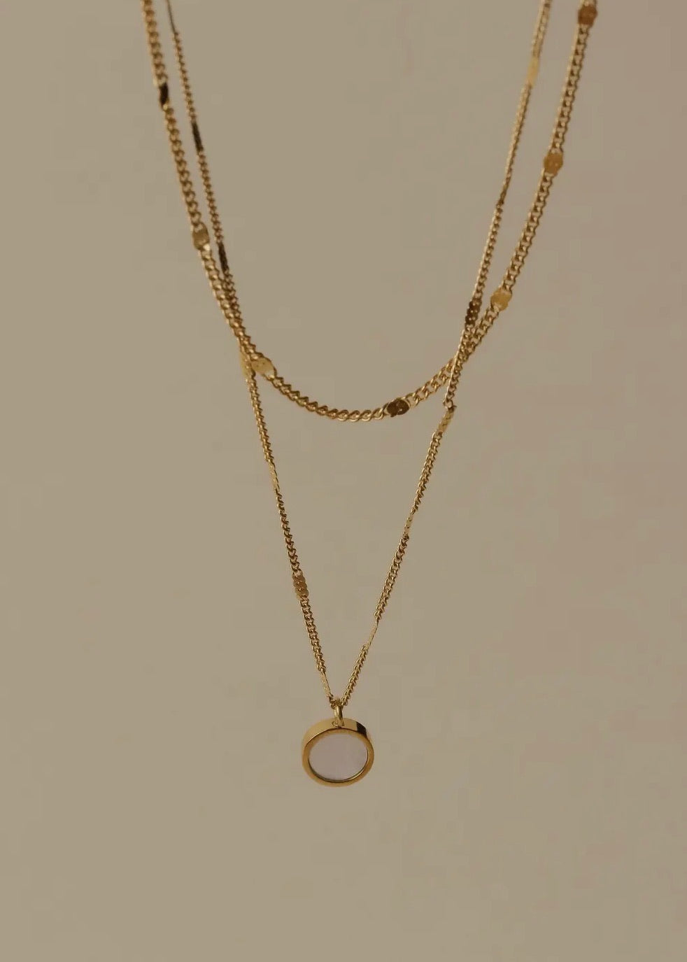 Dual Chain Opal Shell Pendant Necklace
