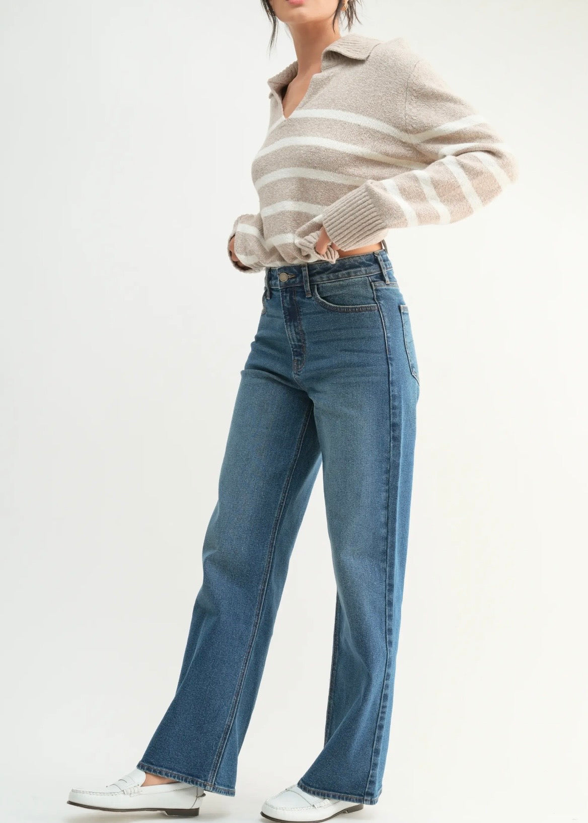 High Rise Full Length Straight Jean - Dark Denim