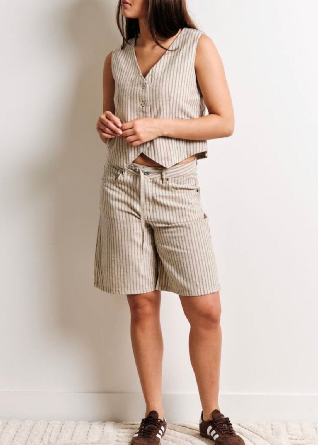 Herringbone Belted Shorts