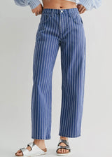 Navy Stripe Barrel Jean