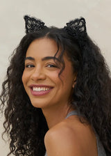 Lace Headband & Mask 2pc Set - Black Cat