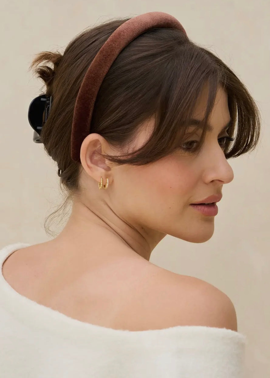 Recycled Fabric Satin & Velvet Headbands 2pc Set-Black/Choco