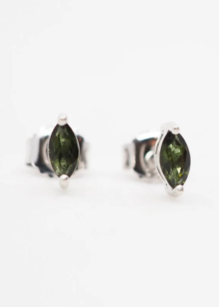 Green Tourmaline Marquise Studs in Sterling Silver