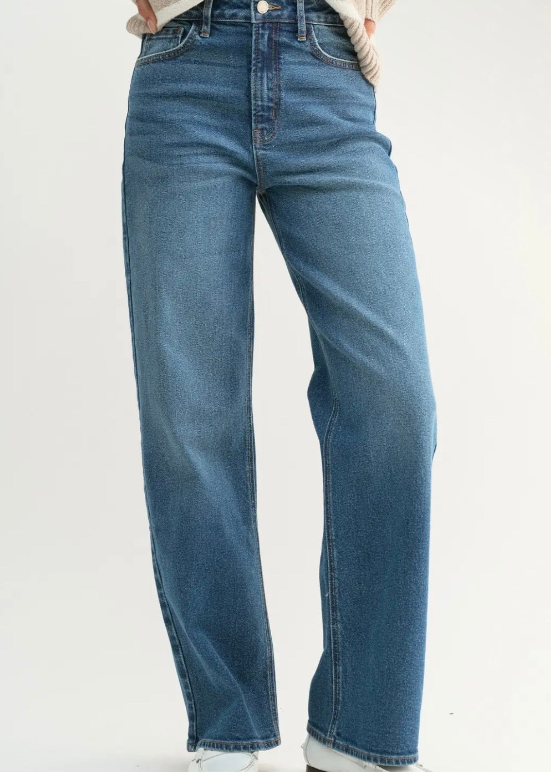 High Rise Full Length Straight Jean - Dark Denim