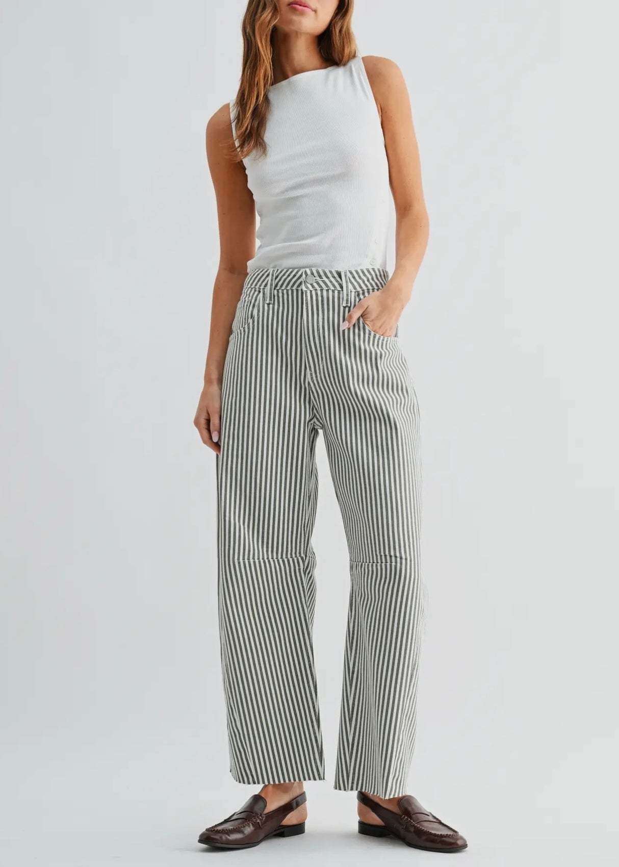Stripe Barrel Jean w/ Seams