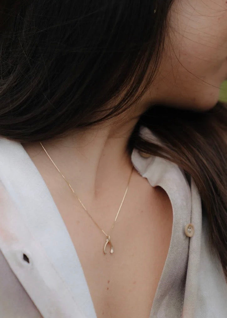Wishbone Necklace in 10k Solid Gold