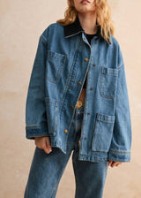 Shelly Corduroy Collar Denim Utility Jacket