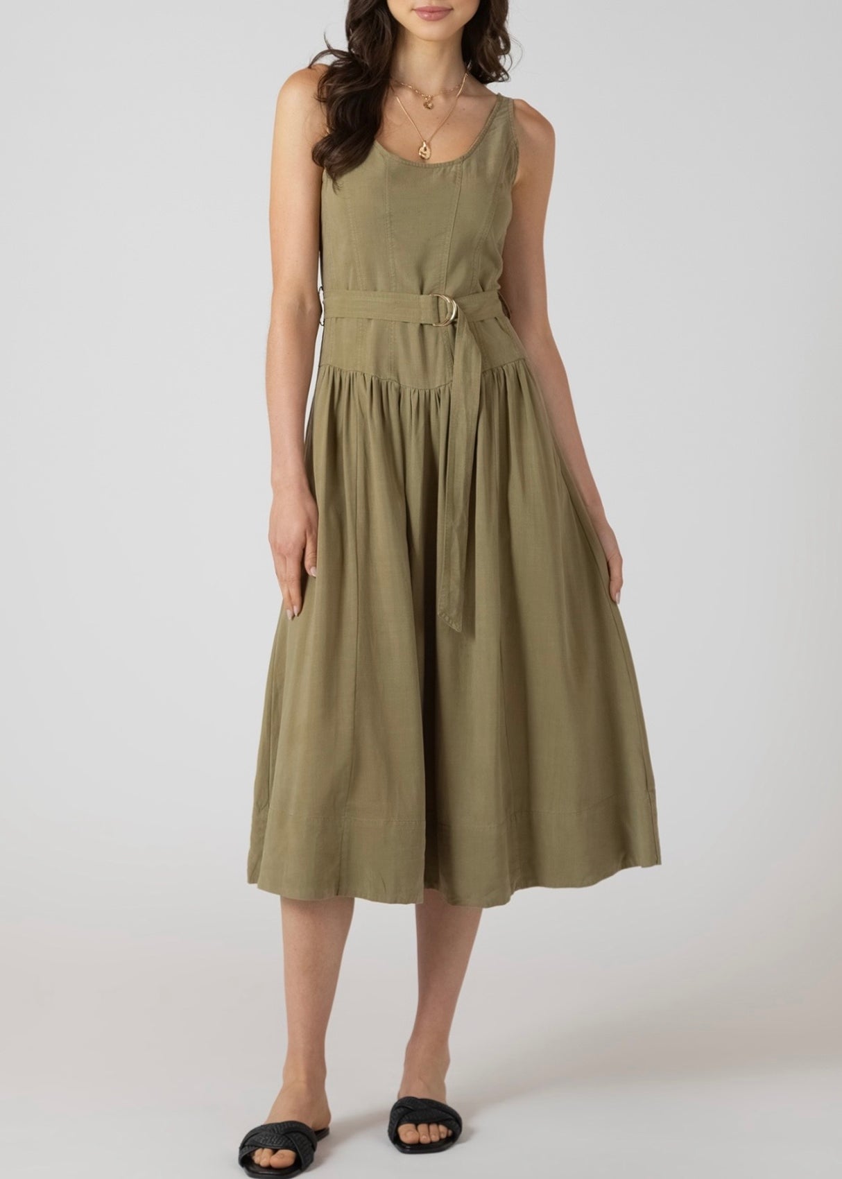 Belted Drop Waist Midi Dress