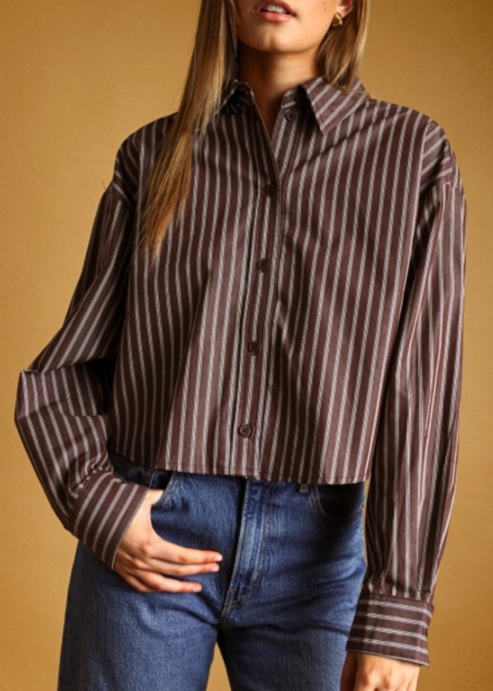 Johnny Striped Button Front Crop Shirts
