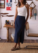 Leukos Linen-Blend Midi Skirt