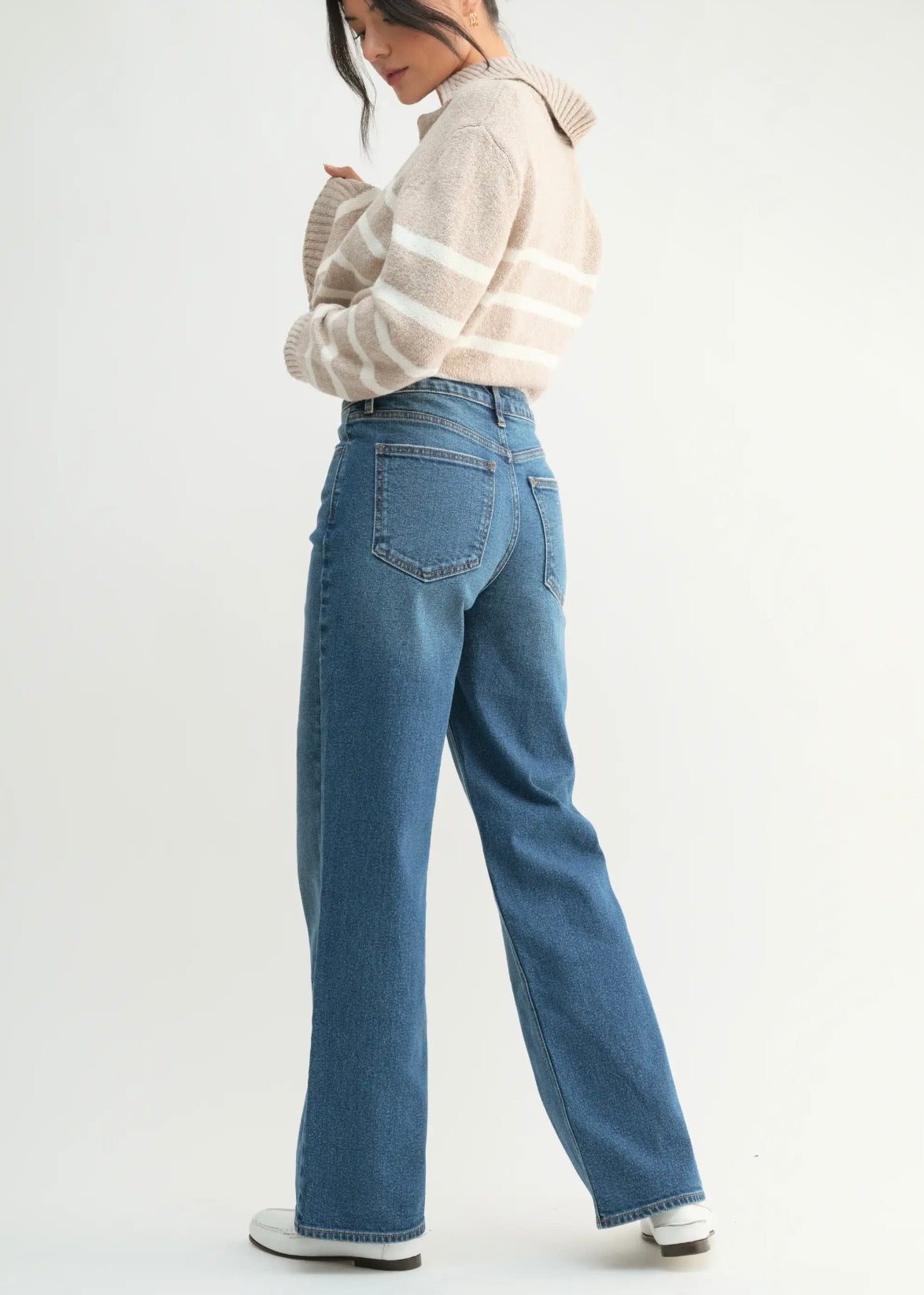 High Rise Full Length Straight Jean - Dark Denim
